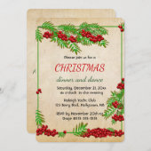 Invitation Editable Red Berries and Green Branches Christmas (Devant / Derrière)