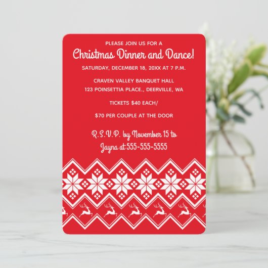 Invitation Editable Red Christmas Sweater Pattern  (Debout devant)