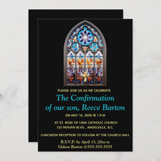 Invitation Editable Religious Event Stained Glass Window (Devant / Derrière)