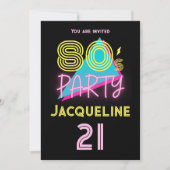Invitation Editable Retro 80s Party Neon rose 21e anniversair (Devant)
