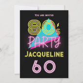 Invitation Editable Retro 80s Party Neon rose 60e anniversair (Devant)