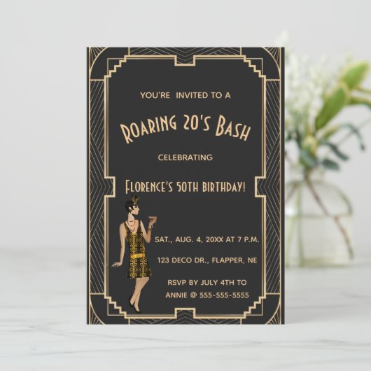 Invitation Editable Roaring 20s Anniversaire Bash Party (Debout devant)
