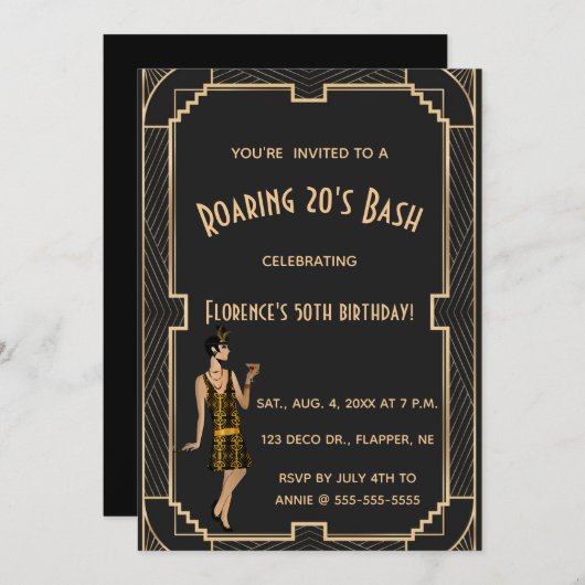 Invitation Editable Roaring 20s Anniversaire Bash Party (Devant / Derrière)