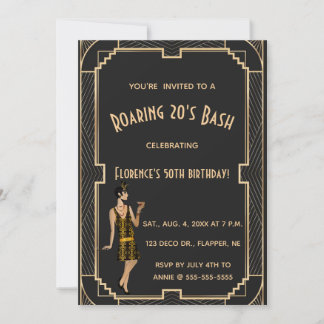 Invitation Editable Roaring 20s Anniversaire Bash Party