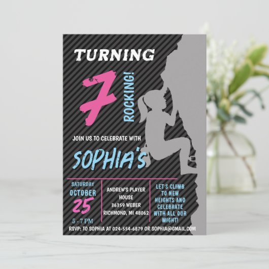 Invitation Editable Rock Girl Escalade fête d'anniversaire (Debout devant)