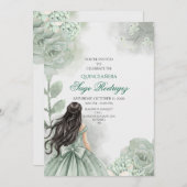 Invitation Editable Sage Green Quinceañera (Devant / Derrière)