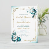 Invitation Éditable Salle de Bain de Mariée Sarcelle et Or (Debout devant)