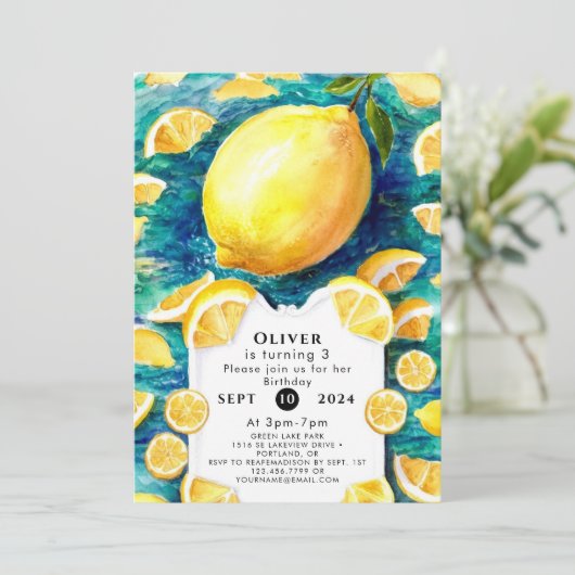 Invitation Editable Simple Lemon Anniversaire (Debout devant)