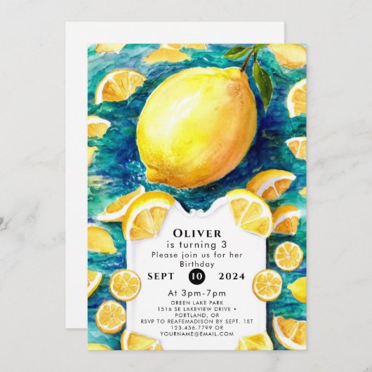 Invitation Editable Simple Lemon Anniversaire (Devant / Derrière)