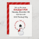 Invitation éditable Snowman<br><div class="desc">Snowman avec foulard rouge sur le côté avant pour coordonner avec les rayures rouges sur le côté arrière de cette invitation. Idéal pour toutes sortes de rencontres hivernales.</div>