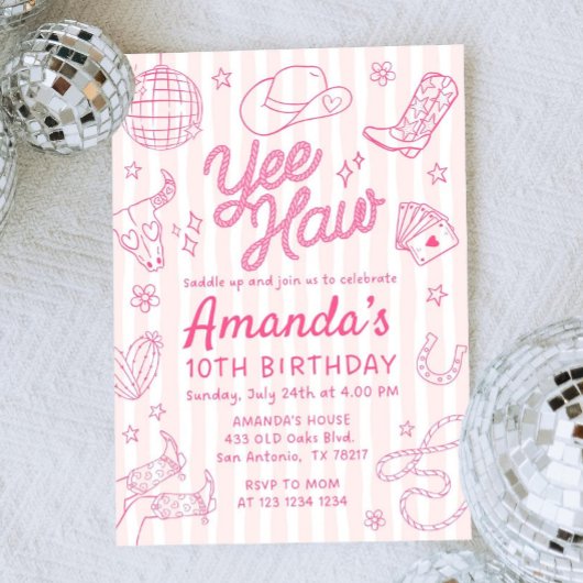 Invitation Editable Space Cowgirl Birthday Invitation, Disco 