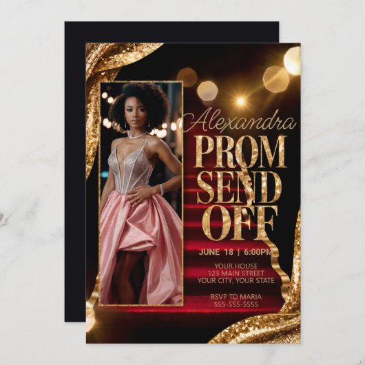 Invitation Editable Sparkling Gold Prom Envoyer do-it-yoursel (Devant / Derrière)