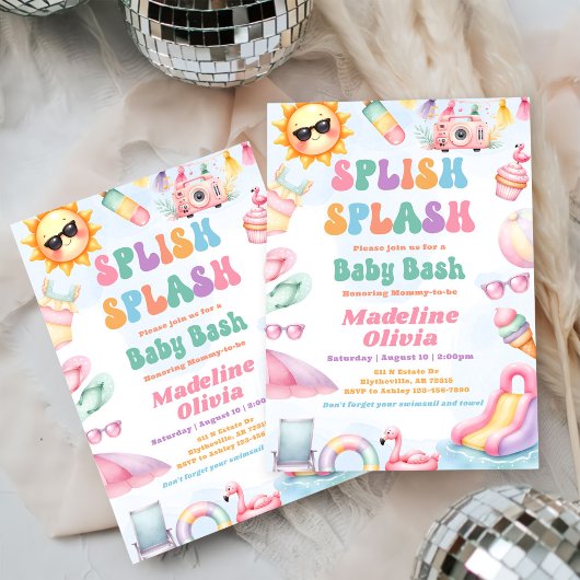 Invitation Editable Summer Splish Splash Baby Shower Party 