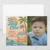 Invitation Editable Surfing The Big One Boy 1er anniversaire (Devant / Derrière)
