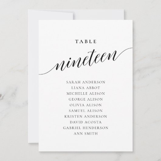 Invitation Editable Table Number Nineteen Seating Chart Card (Devant)