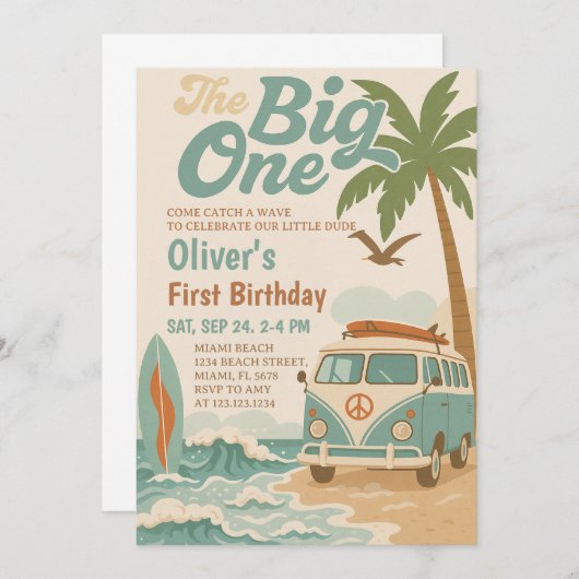Invitation Editable The Big One Surfing 1er anniversaire (Devant / Derrière)