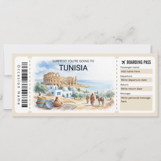 Invitation Editable Tunisia Plane Boarding Pass Ticket (Devant)