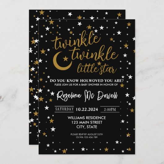 Invitation EDITABLE Twinkle Twinkle Little Star, Douche garço (Devant / Derrière)