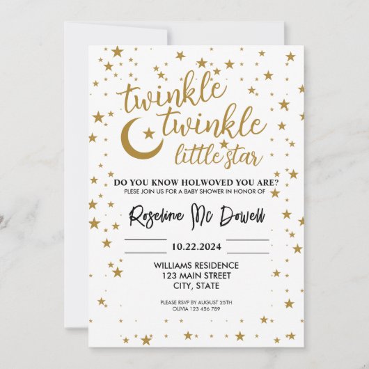 Invitation EDITABLE Twinkle Twinkle Little Star, Douche garço (Devant)
