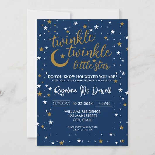 Invitation EDITABLE Twinkle Twinkle Little Star, Fête de Bébé (Devant)
