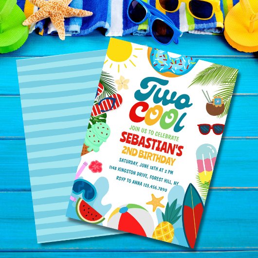 Invitation Editable Two Cool Pool Party Beach 2e anniversaire