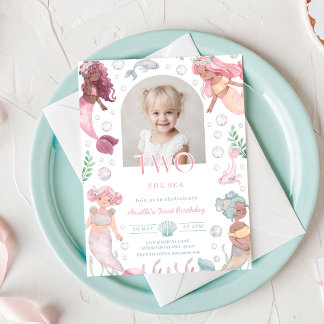 Invitation Editable Two The Sea Mermaid Invite Girl Printable