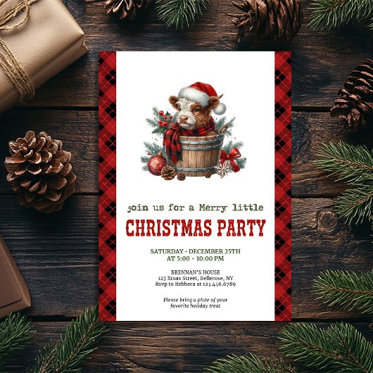 Invitation Editable watercolor highland cow holiday invite