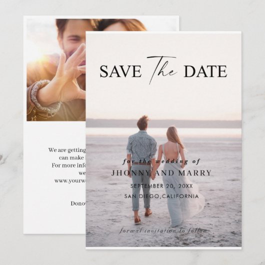 Invitation Editable Wedding Save the Date Card – Modern Minim (Devant / Derrière)