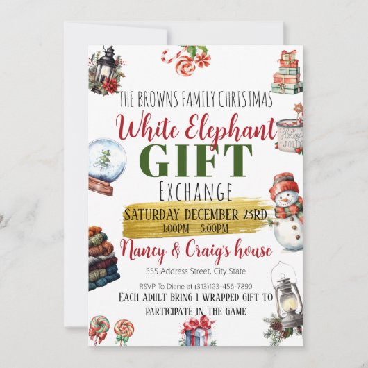 Invitation ÉDITABLE White Elephant (Devant)