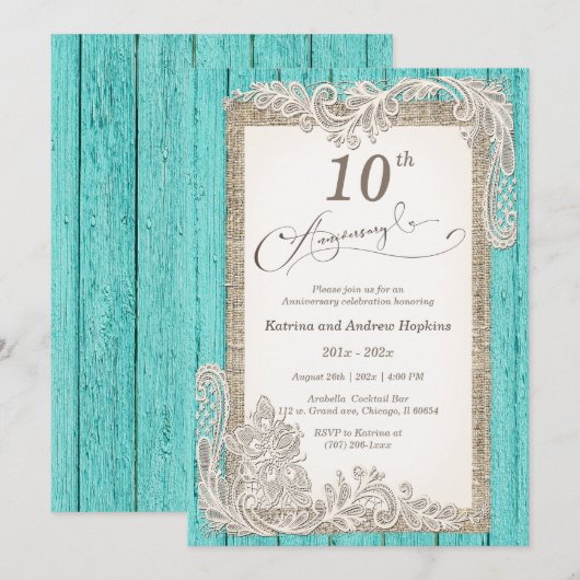 Invitation Édition vintage 10 ans d'anniversaire (Devant / Derrière)