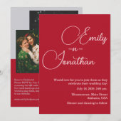 Invitation Éditorial Chic Moderne Mariage Photo Rouge Profond (Devant / Derrière)