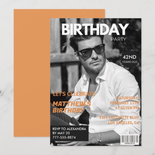 Invitation Éditorial de magazine noir et blanc 42e anniversai (Devant / Derrière)