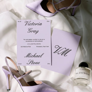 Invitation Éditorial Luxe Lilas Chic Mariage Minimaliste