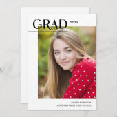 Invitation Éditorial Moderne 2025 Grad 1-Photo Graduation (Devant / Derrière)