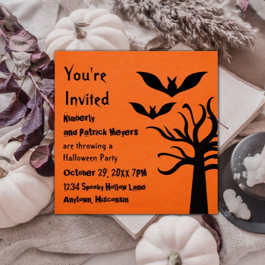 Invitation Eerie Bats Halloween Invitation, Orange