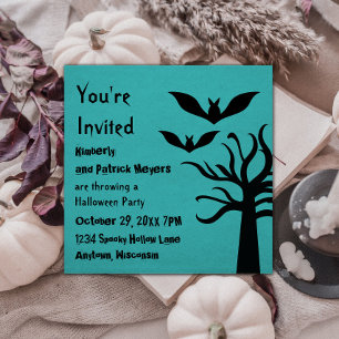 Invitation Eerie Bats Halloween Invitation, Turquoise