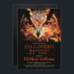 Invitation Eerie Night Owl Halloween 21e Anniversaire Fête In<br><div class="desc">Un arrière - plan noir avec une aquarelle colorée,  hibou teinté orange Halloween 21ème anniversaire invitation fête.</div>