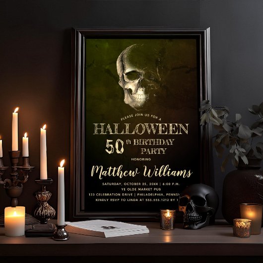 Invitation Eerie Night Skull Halloween 50e Anniversaire Fête
