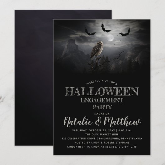 Invitation Eerie Owl | Bats Night Halloween (Devant / Derrière)