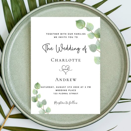 Invitation Eeucalyptus mariage vert code QR luxe RSVP
