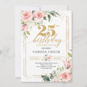 Invitation Eeucalyptus rose boho et parties scintillant dorée (Devant)