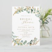 Invitation Eeucalyptus rustique or vert boho douche nuptiale (Debout devant)