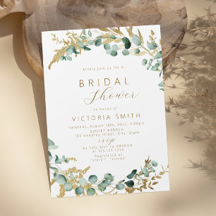 Invitation Eeucalyptus rustique or vert boho douche nuptiale
