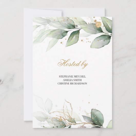 Invitation Eeucalyptus verdoyant et or étincelle nuptiale (Dos)