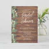 Invitation Eeucalyptus vert bois rustique douche nuptiale (Debout devant)