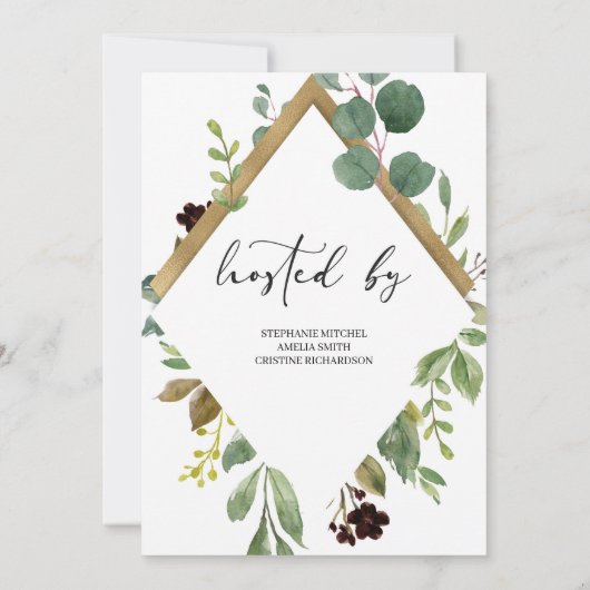 Invitation Eeucalyptus vert et feuille d'or bébé moderne (Dos)