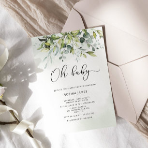 Invitation Eeucalyptus vert Oh baby shower bébé