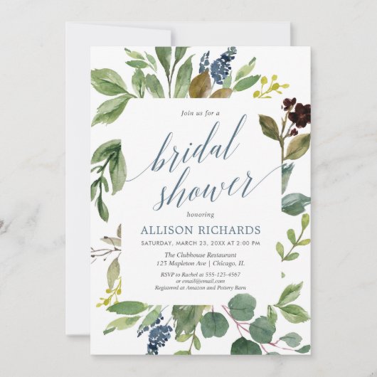 Invitation Eeucalyptus vert vert feuille nuptiale bleu poussi (Devant)