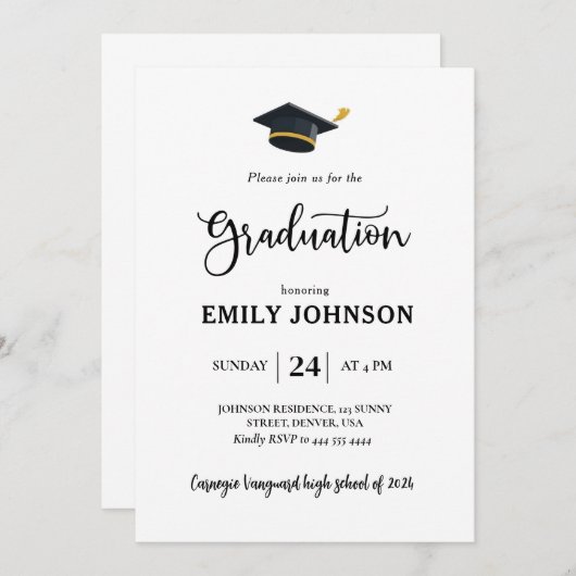 Invitation Effacer l'invitation de diplôme Modèle modifiable  (Devant / Derrière)