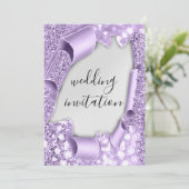 Invitation Effet 3D de mariage Élégant Violet Paillettes Arge (Debout devant)